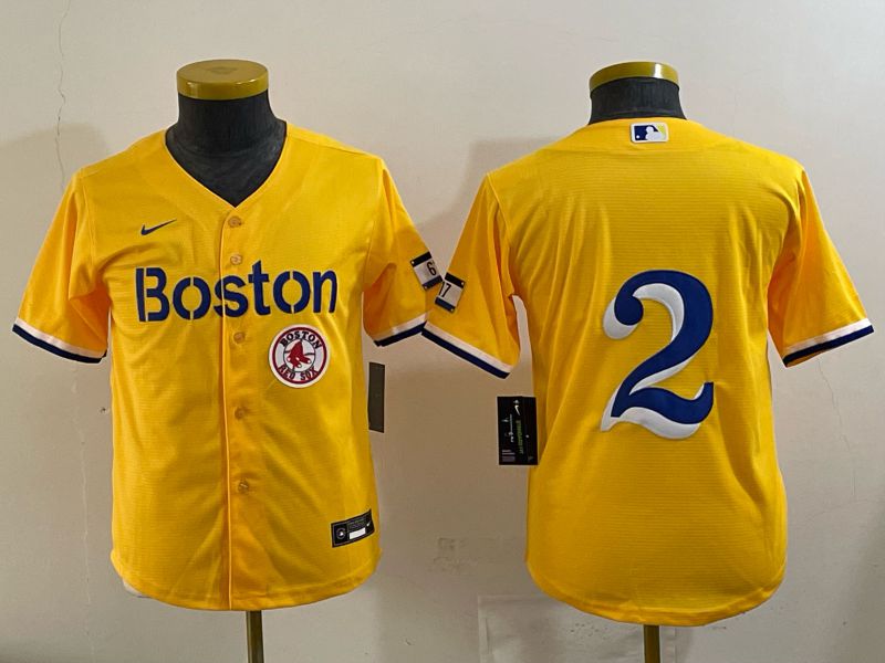 Youth 2025 Boston Red Sox #2 No Name Yellow Nike MLB Jersey 01->youth mlb jersey->Youth Jersey